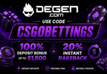 Degen Promo Code “csgobettings”: 100% Deposit Bonus + 20% Rakeback
