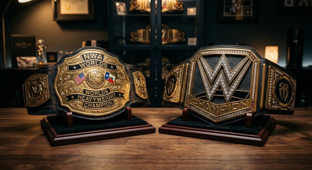 Classic and modern WWE replica championship belts compared